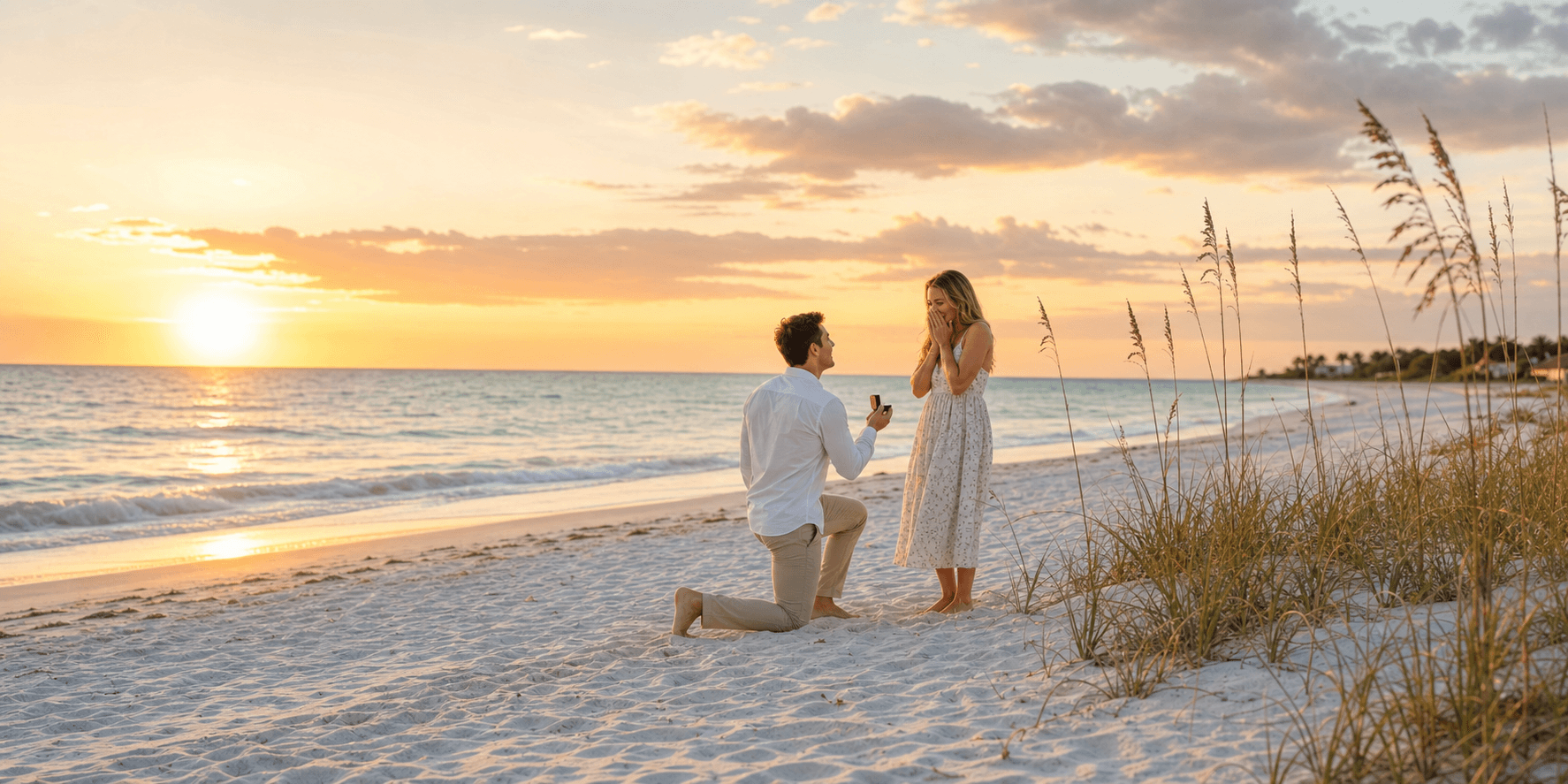 A romantic proposal on a Naples Florida beach at sunset
